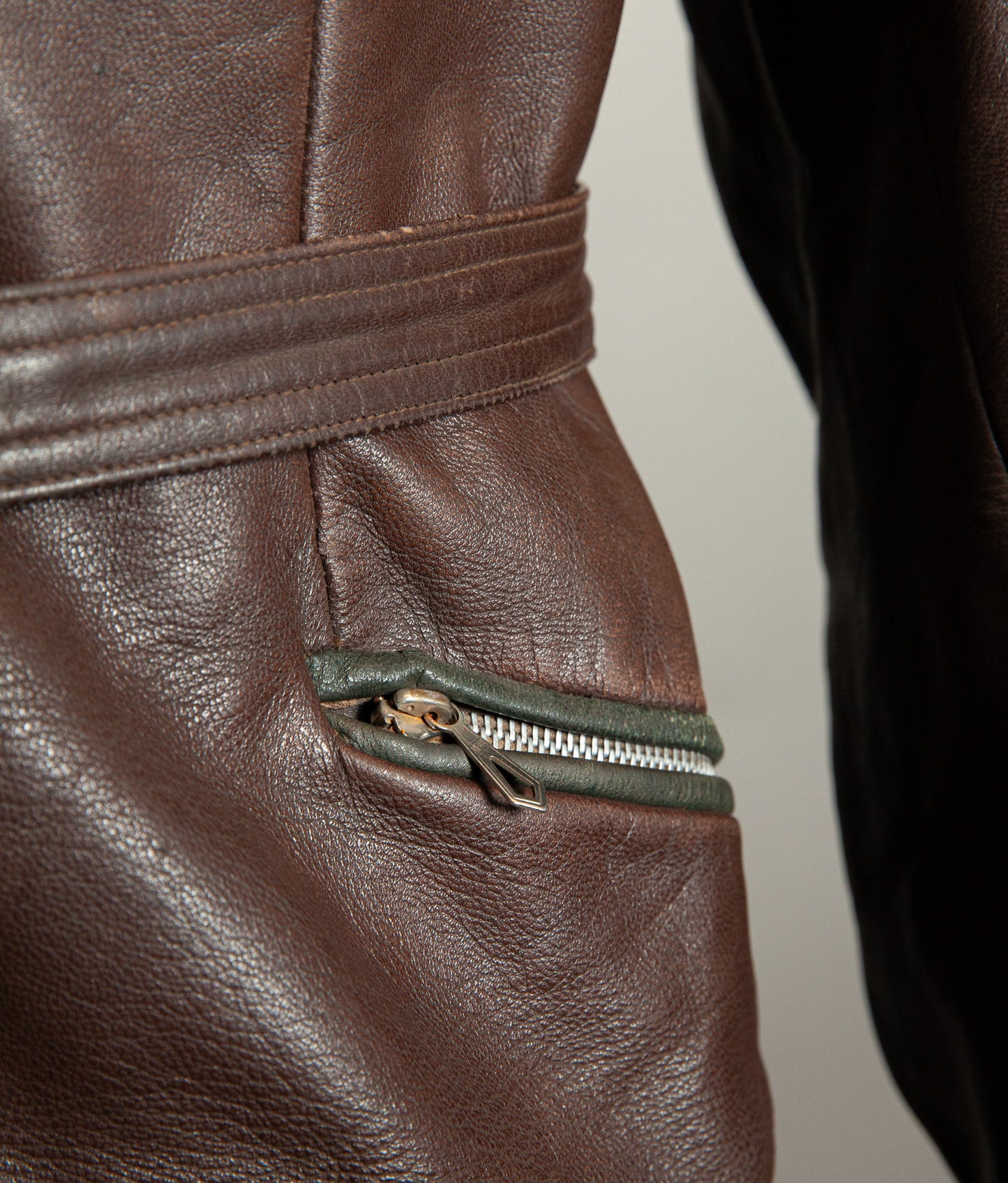 Vintage 1950s German Kraftfahrer Motorcycle Jacket, Brown Leather, ZIPP Hardware
