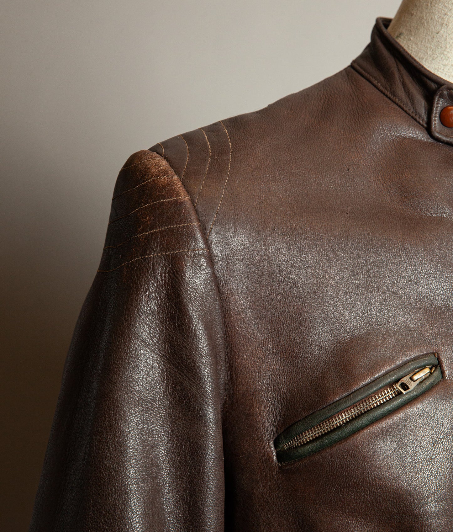 Vintage 1950s German Kraftfahrer Motorcycle Jacket, Brown Leather, ZIPP Hardware