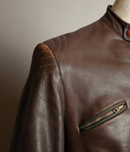 Vintage 1950s German Kraftfahrer Motorcycle Jacket, Brown Leather, ZIPP Hardware