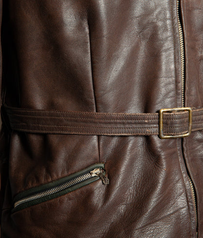 Vintage 1950s German Kraftfahrer Motorcycle Jacket, Brown Leather, ZIPP Hardware