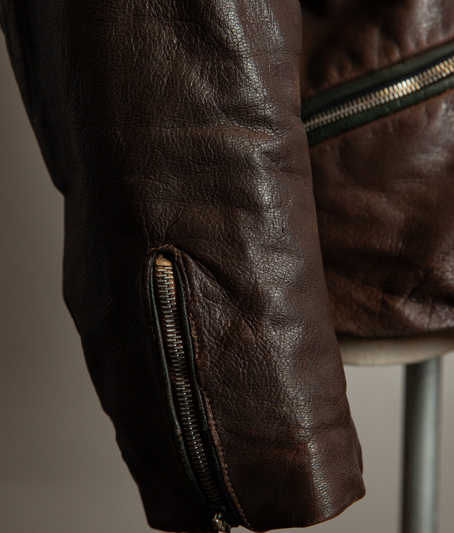 Vintage 1950s German Kraftfahrer Motorcycle Jacket, Brown Leather, ZIPP Hardware