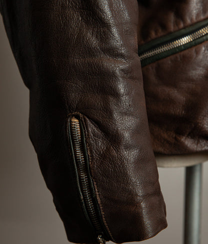 Vintage 1950s German Kraftfahrer Motorcycle Jacket, Brown Leather, ZIPP Hardware