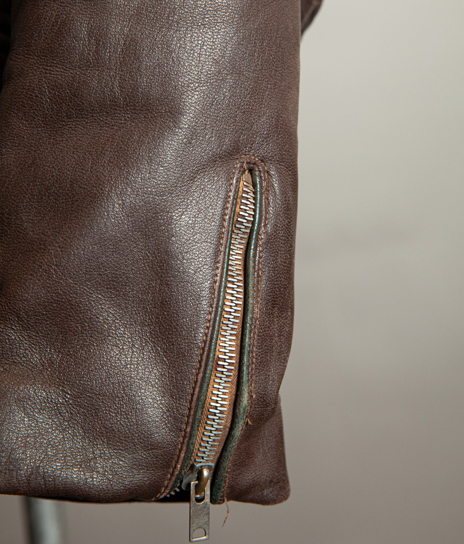 Vintage 1950s German Kraftfahrer Motorcycle Jacket, Brown Leather, ZIPP Hardware