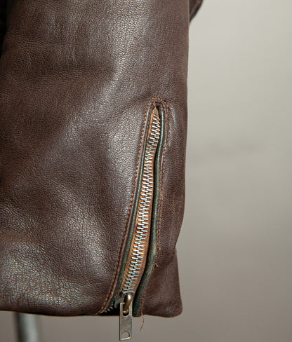 Vintage 1950s German Kraftfahrer Motorcycle Jacket, Brown Leather, ZIPP Hardware