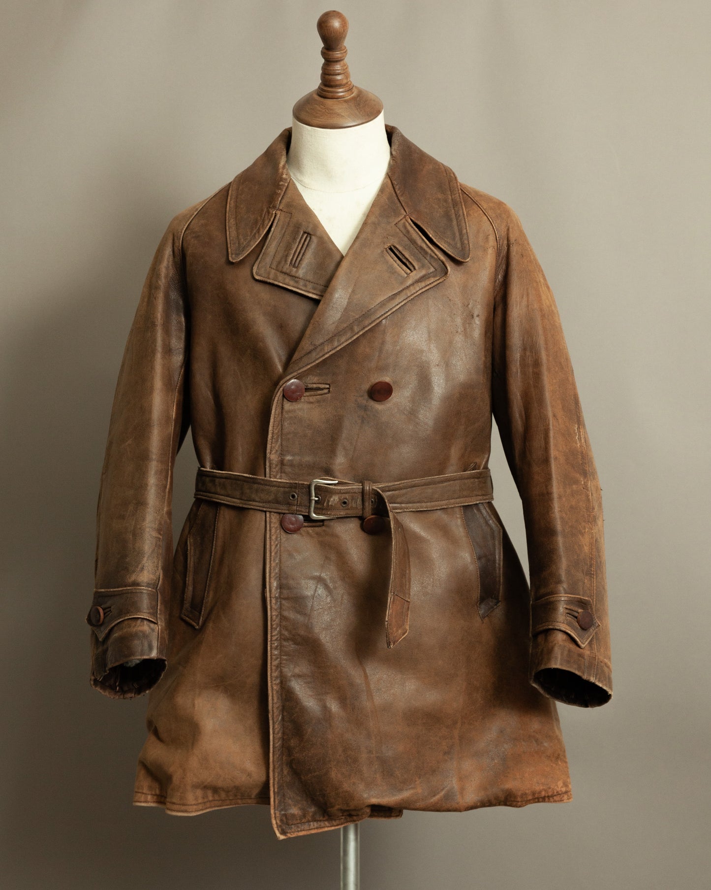 WW2 1940s French Resistance Leather Trench Coat - Small (38-40)