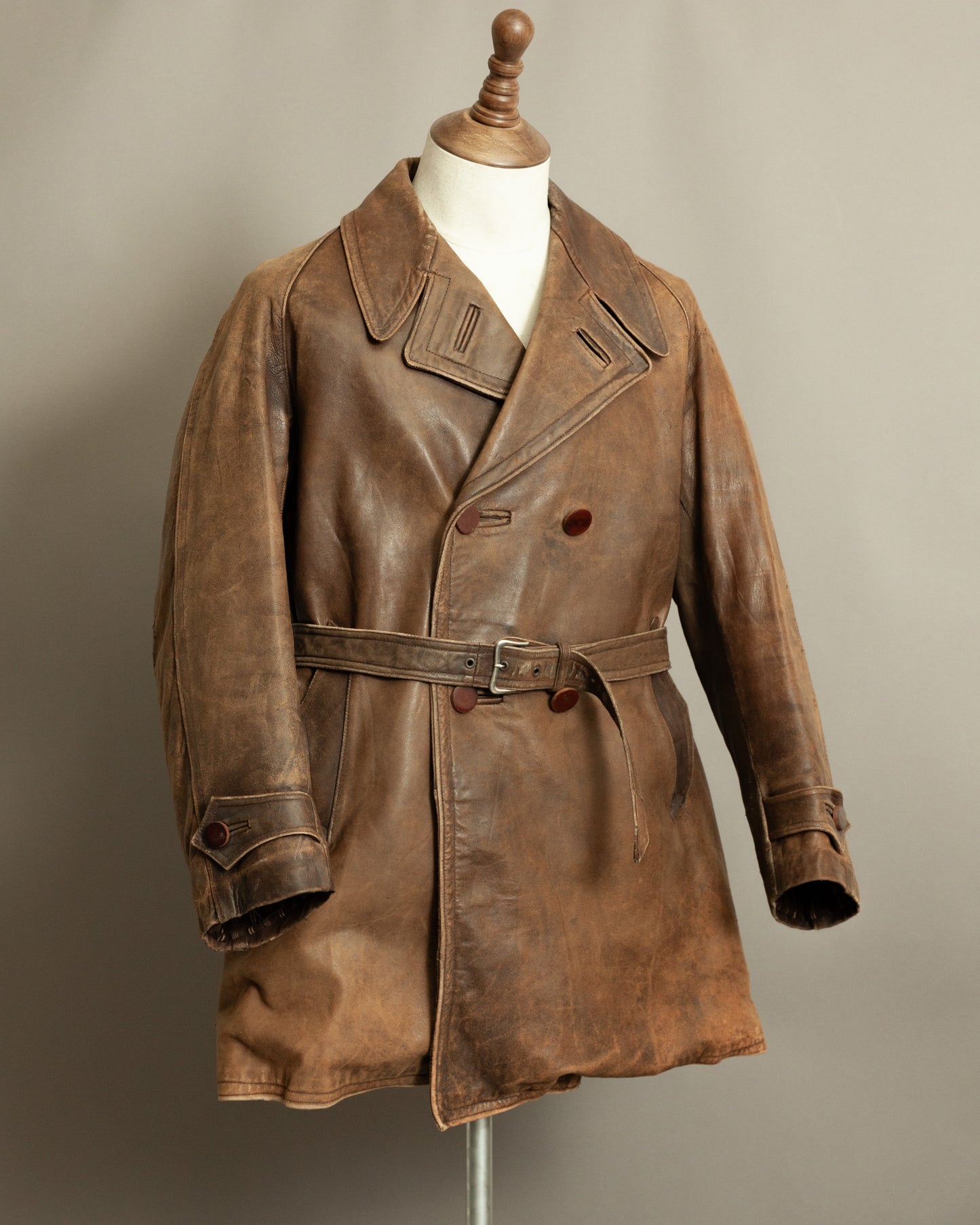 WW2 1940s French Resistance Leather Trench Coat - Small (38-40)