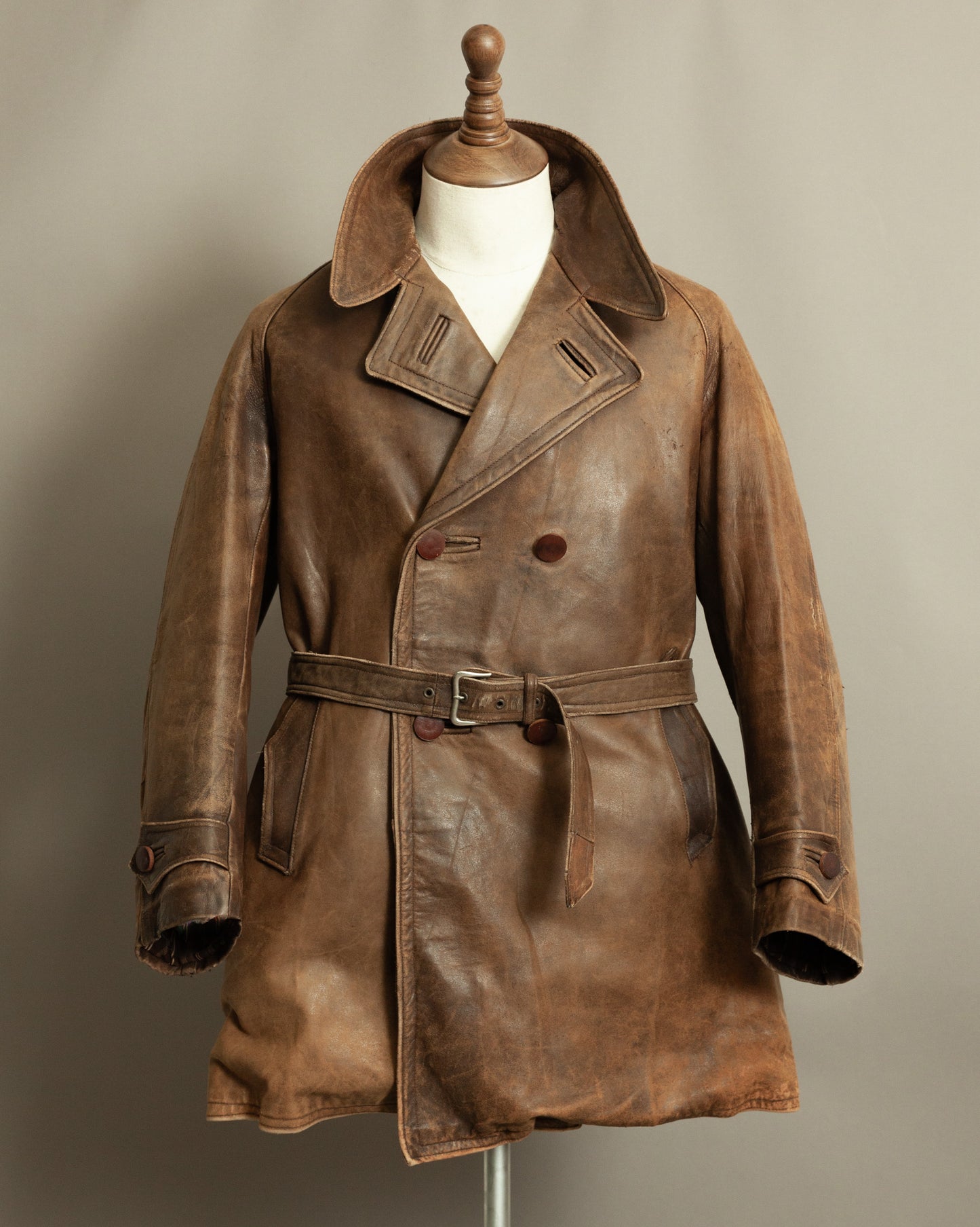 WW2 1940s French Resistance Leather Trench Coat - Small (38-40)