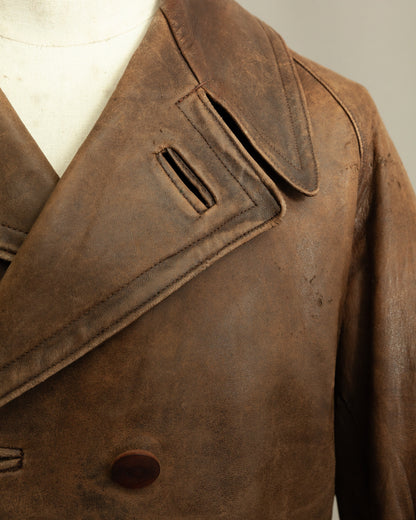 WW2 1940s French Resistance Leather Trench Coat - Small (38-40)