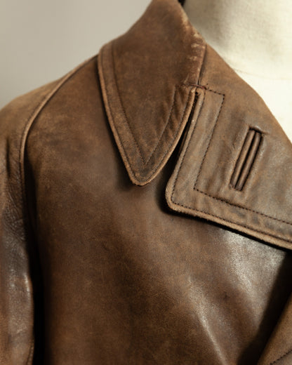 WW2 1940s French Resistance Leather Trench Coat - Small (38-40)