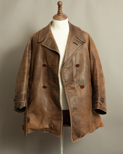 WW2 1940s French Resistance Leather Trench Coat - Small (38-40)