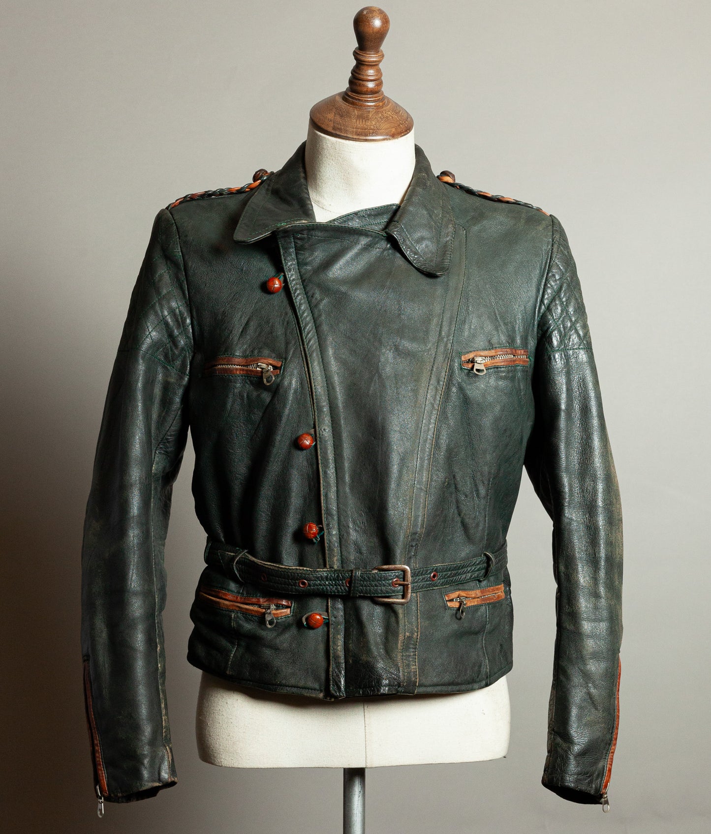 Vintage 1950s RAKA German Motorcycle Jacket Cowhide, RUHR Zips