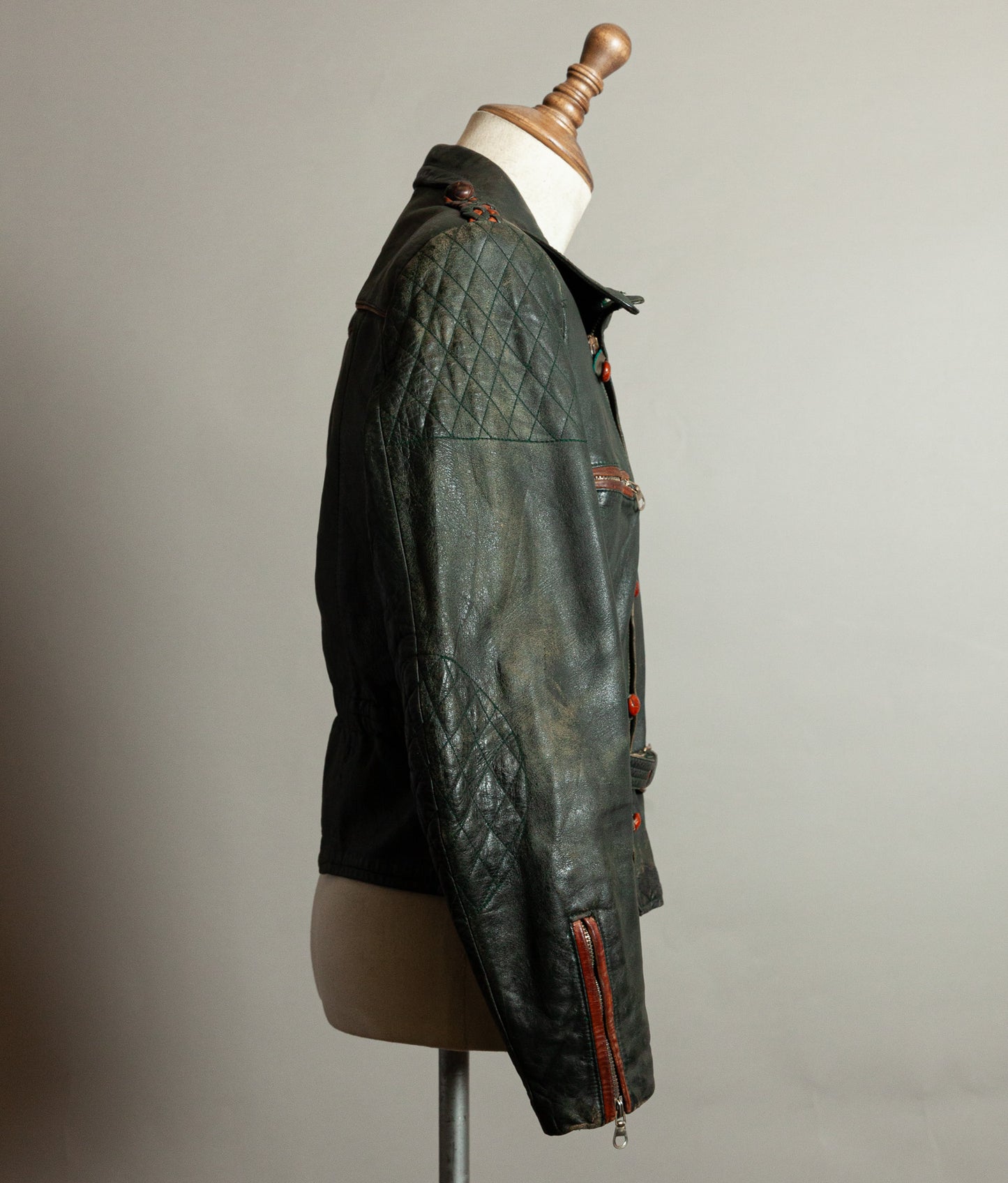 Vintage 1950s RAKA German Motorcycle Jacket Cowhide, RUHR Zips