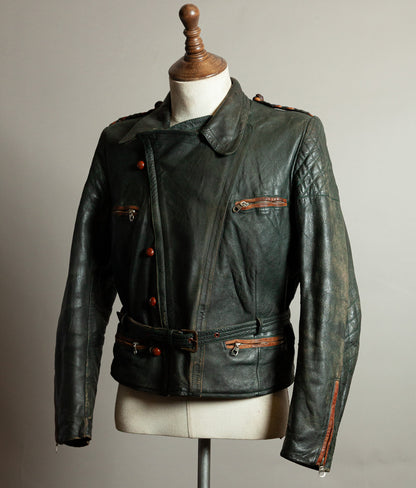 Vintage 1950s RAKA German Motorcycle Jacket Cowhide, RUHR Zips