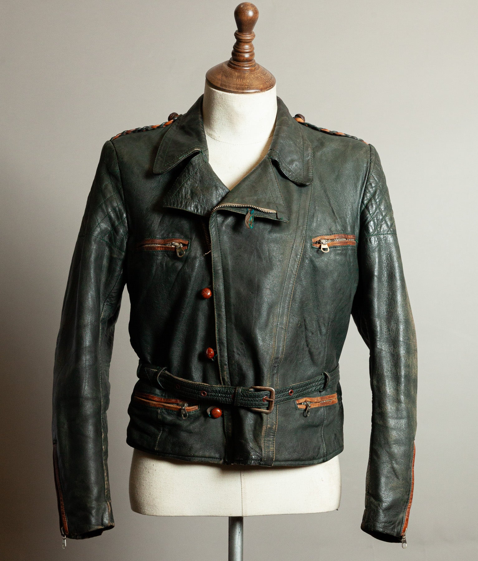 Vintage 1950s RAKA German Motorcycle Jacket Cowhide, RUHR Zips