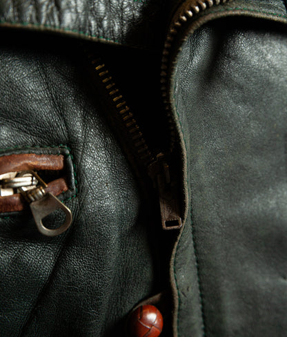 Vintage 1950s RAKA German Motorcycle Jacket Cowhide, RUHR Zips