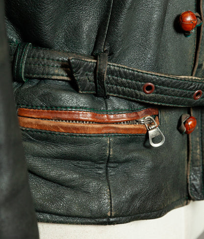 Vintage 1950s RAKA German Motorcycle Jacket Cowhide, RUHR Zips
