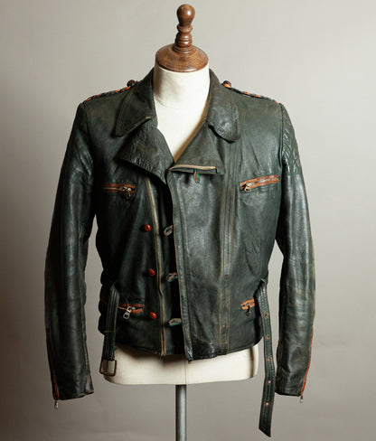 Vintage 1950s RAKA German Motorcycle Jacket Cowhide, RUHR Zips