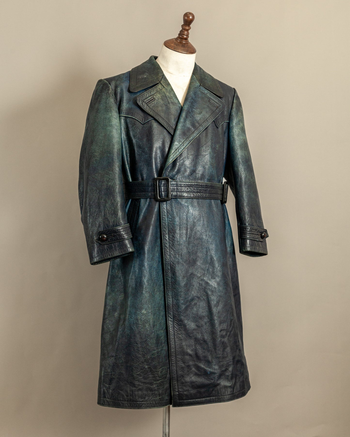 Vintage 1940s German Goatskin Leather Officer Trench Coat