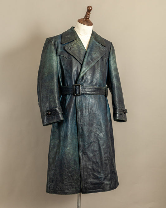 Vintage 1940s German Goatskin Leather Officer Trench Coat