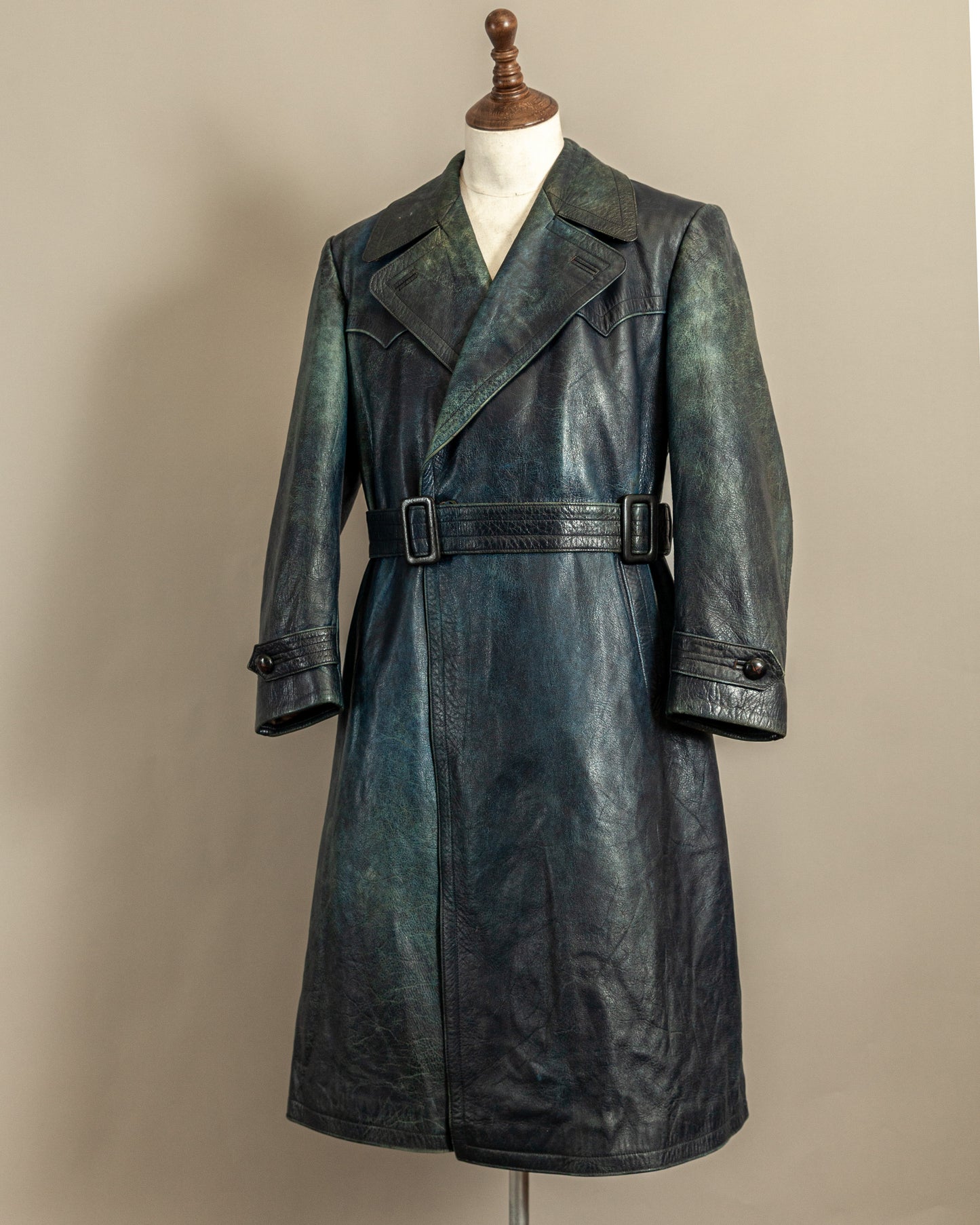 Vintage 1940s German Goatskin Leather Officer Trench Coat