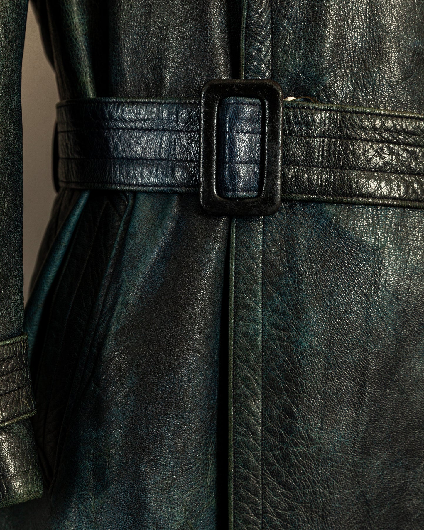 Vintage 1940s German Goatskin Leather Officer Trench Coat