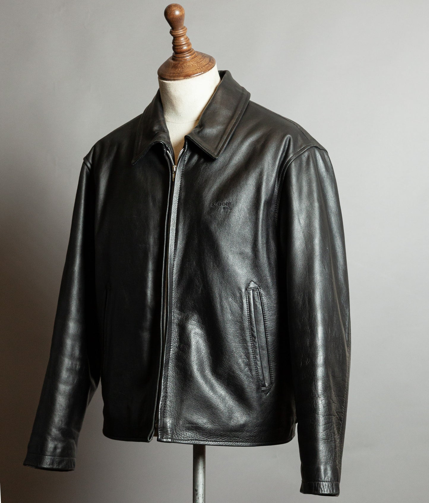 Vintage Schott NYC Single Rider Leather Jacket Black Cowhide Made in USA L