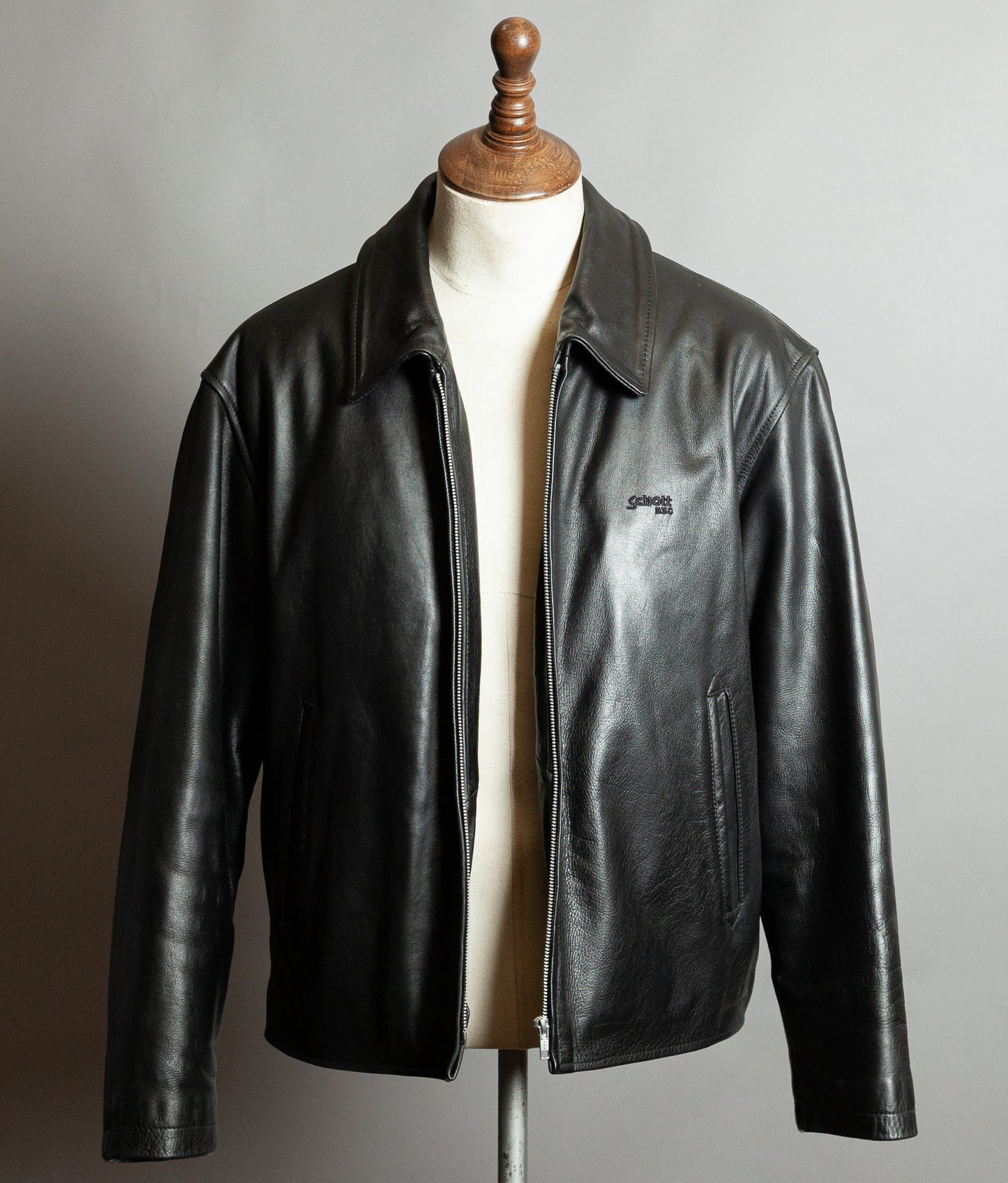 Vintage Schott NYC Single Rider Leather Jacket Black Cowhide Made in USA L