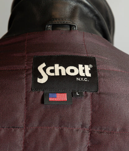 Vintage Schott NYC Single Rider Leather Jacket Black Cowhide Made in USA L
