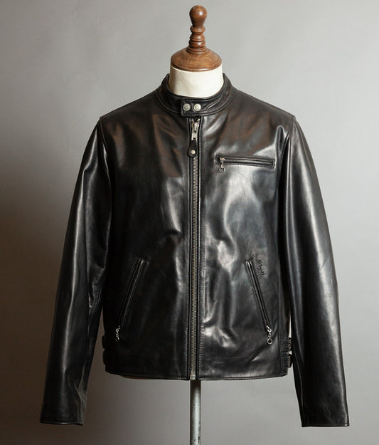 Schott NYC Perfecto Cafe Racer Leather Jacket Black Cowhide LC2403