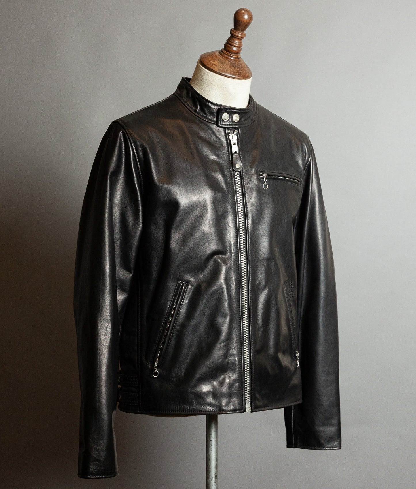 Schott NYC Perfecto Cafe Racer Leather Jacket Black Cowhide LC2403