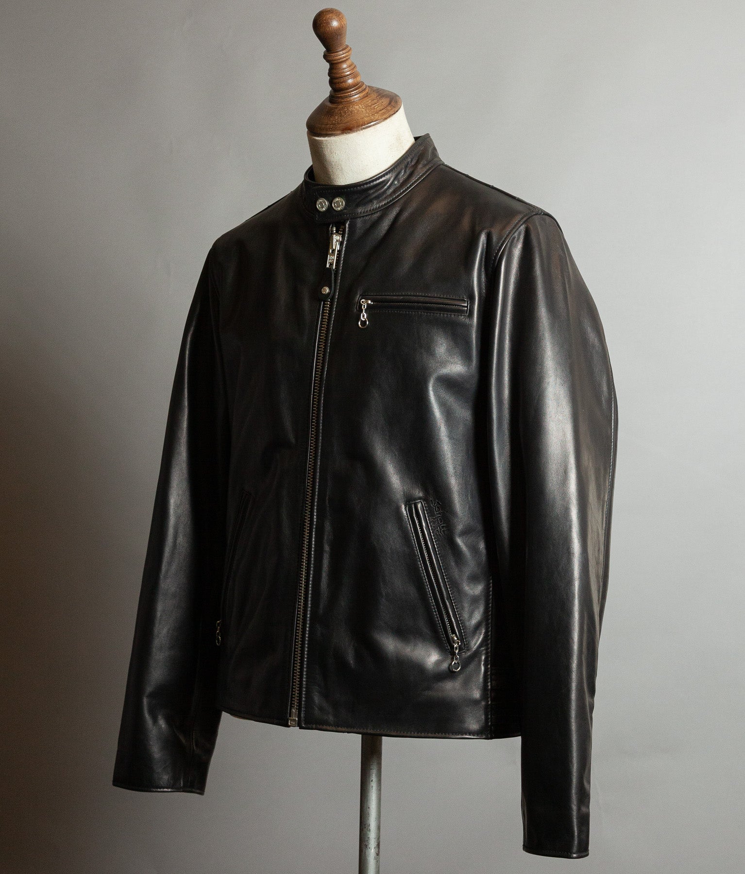 Schott NYC Perfecto Cafe Racer Leather Jacket Black Cowhide LC2403