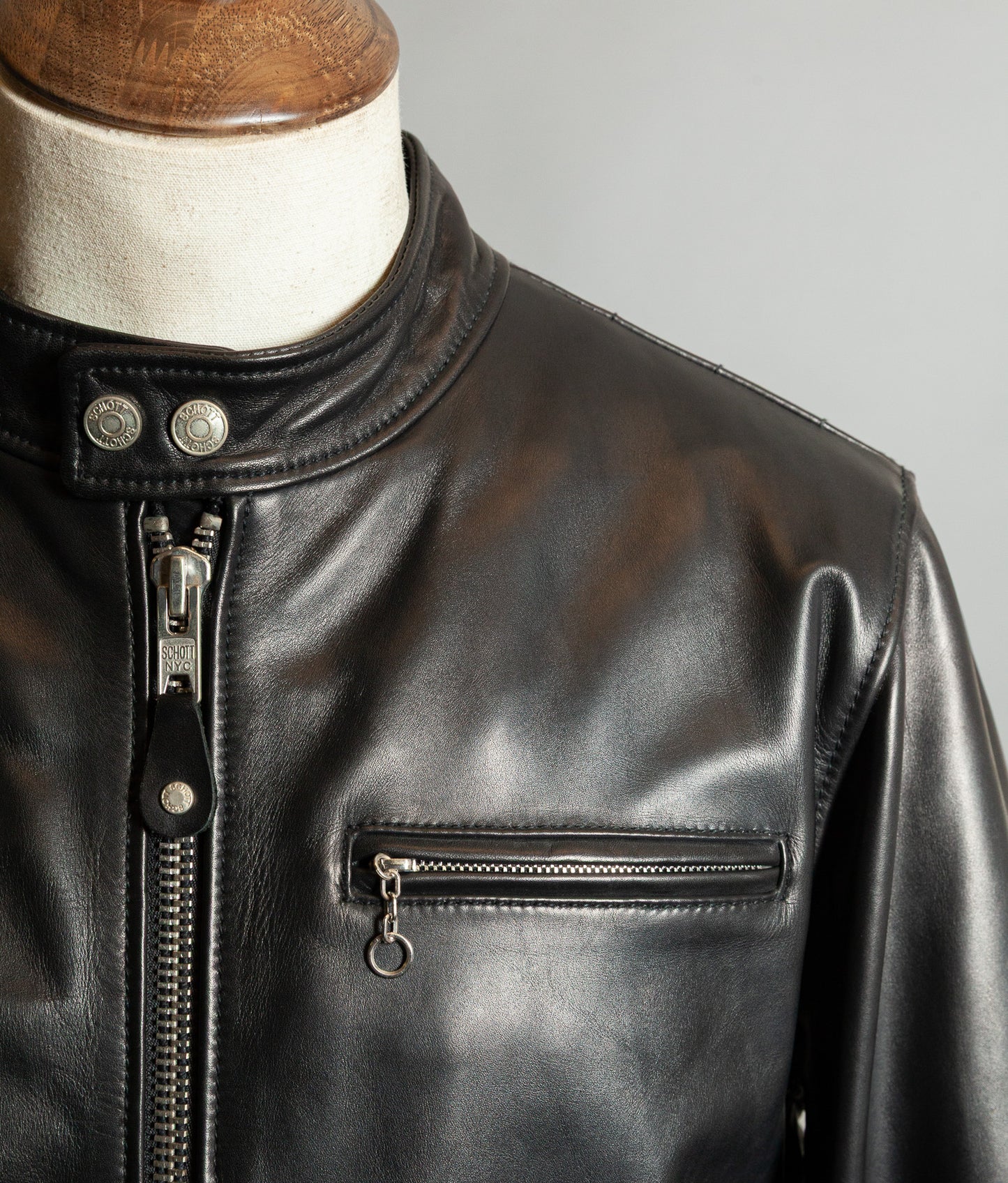 Schott NYC Perfecto Cafe Racer Leather Jacket Black Cowhide LC2403