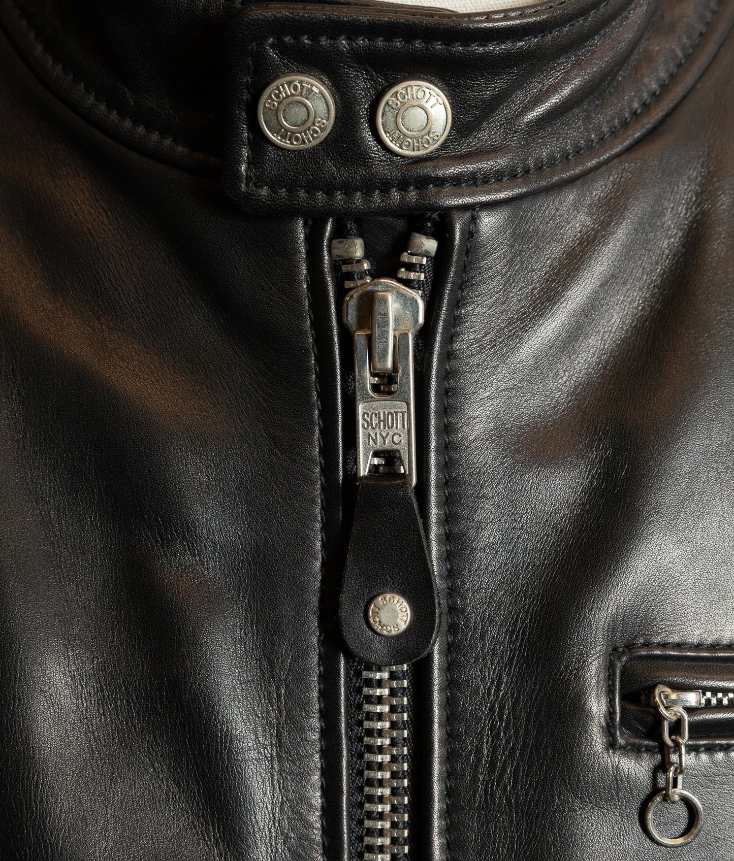 Schott NYC Perfecto Cafe Racer Leather Jacket Black Cowhide LC2403