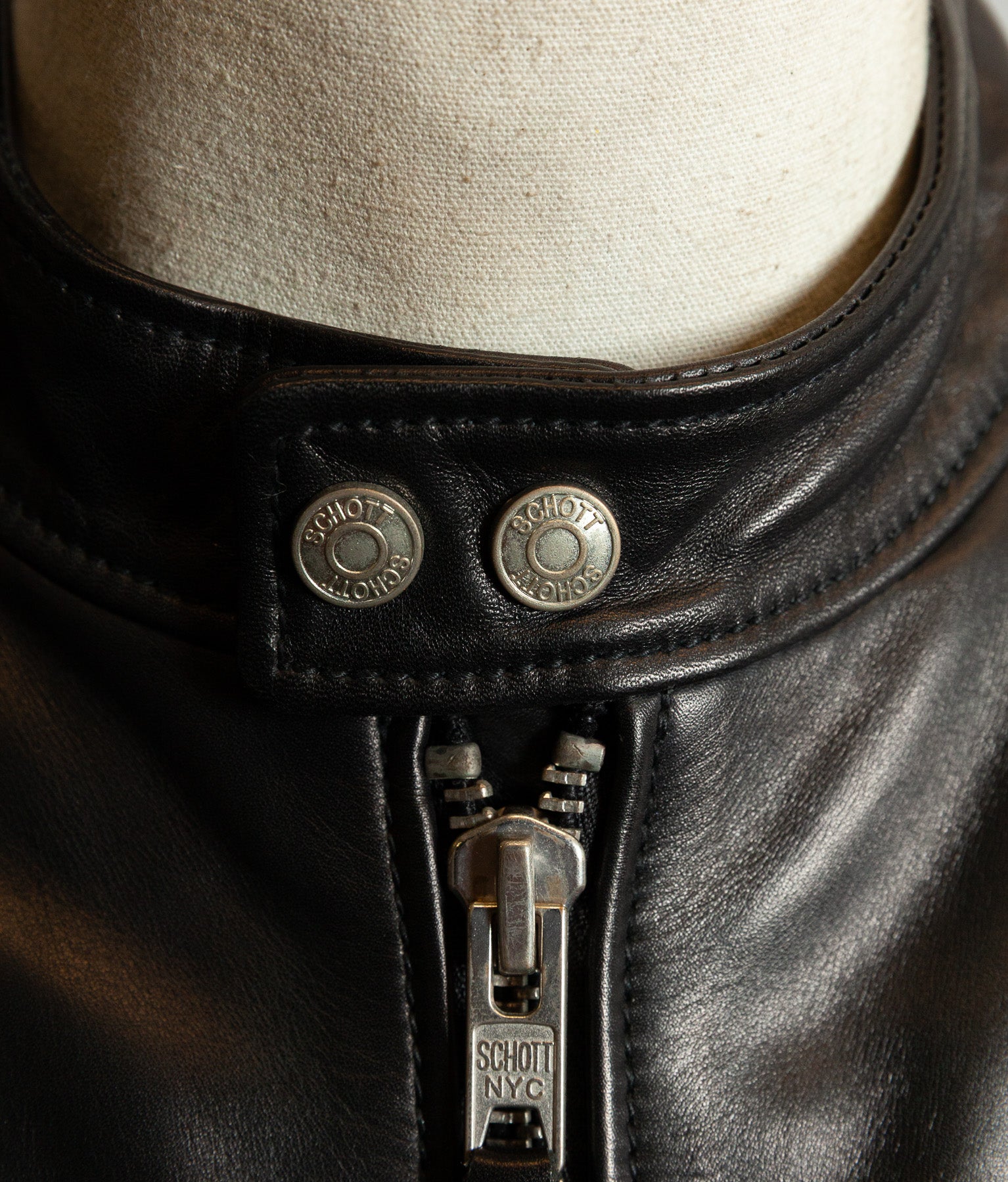 Schott NYC Perfecto Cafe Racer Leather Jacket Black Cowhide LC2403