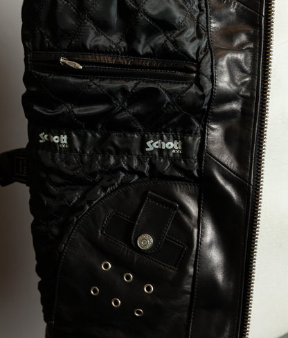 Schott NYC Perfecto Cafe Racer Leather Jacket Black Cowhide LC2403