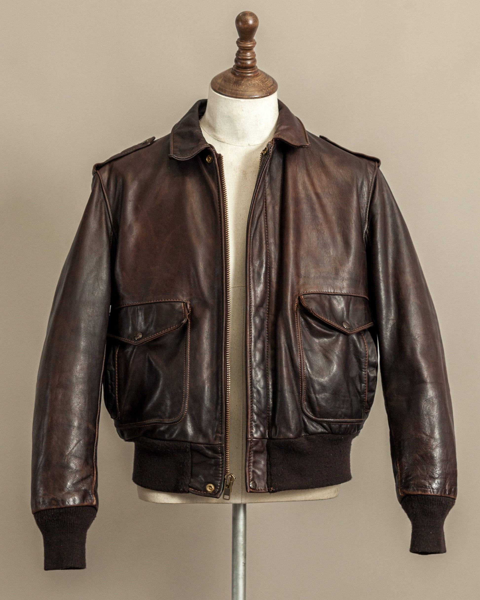 Vintage 1980s Schott A2 Naked Cowhide Leather Flight Jacket