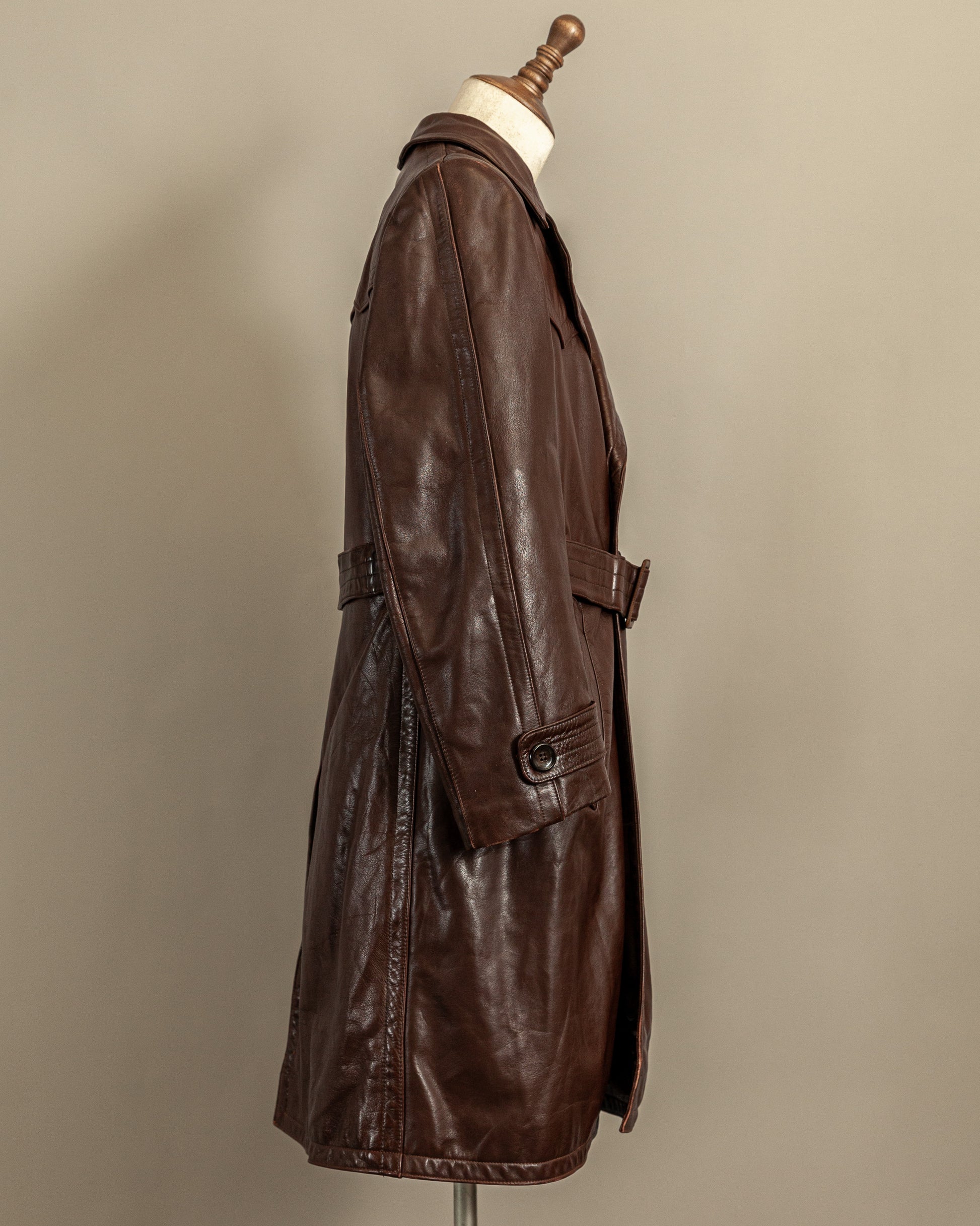 Vintage 1940s German Horsehide Leather Officer Trench Coat
