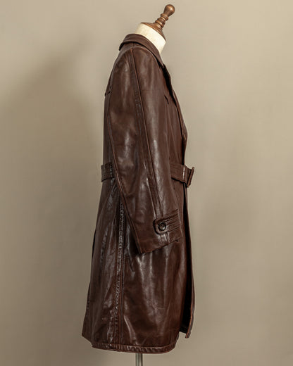 Vintage 1940s German Horsehide Leather Officer Trench Coat
