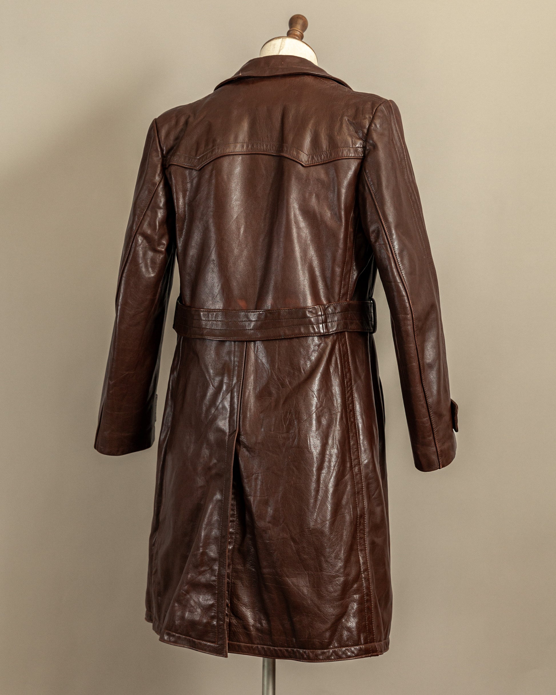 Vintage 1940s German Horsehide Leather Officer Trench Coat