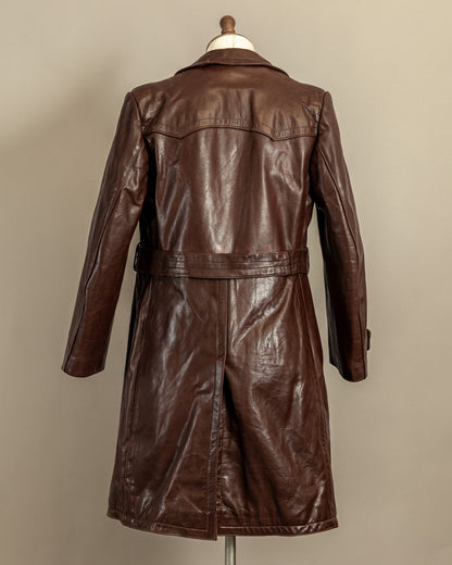 Vintage 1940s German Horsehide Leather Officer Trench Coat