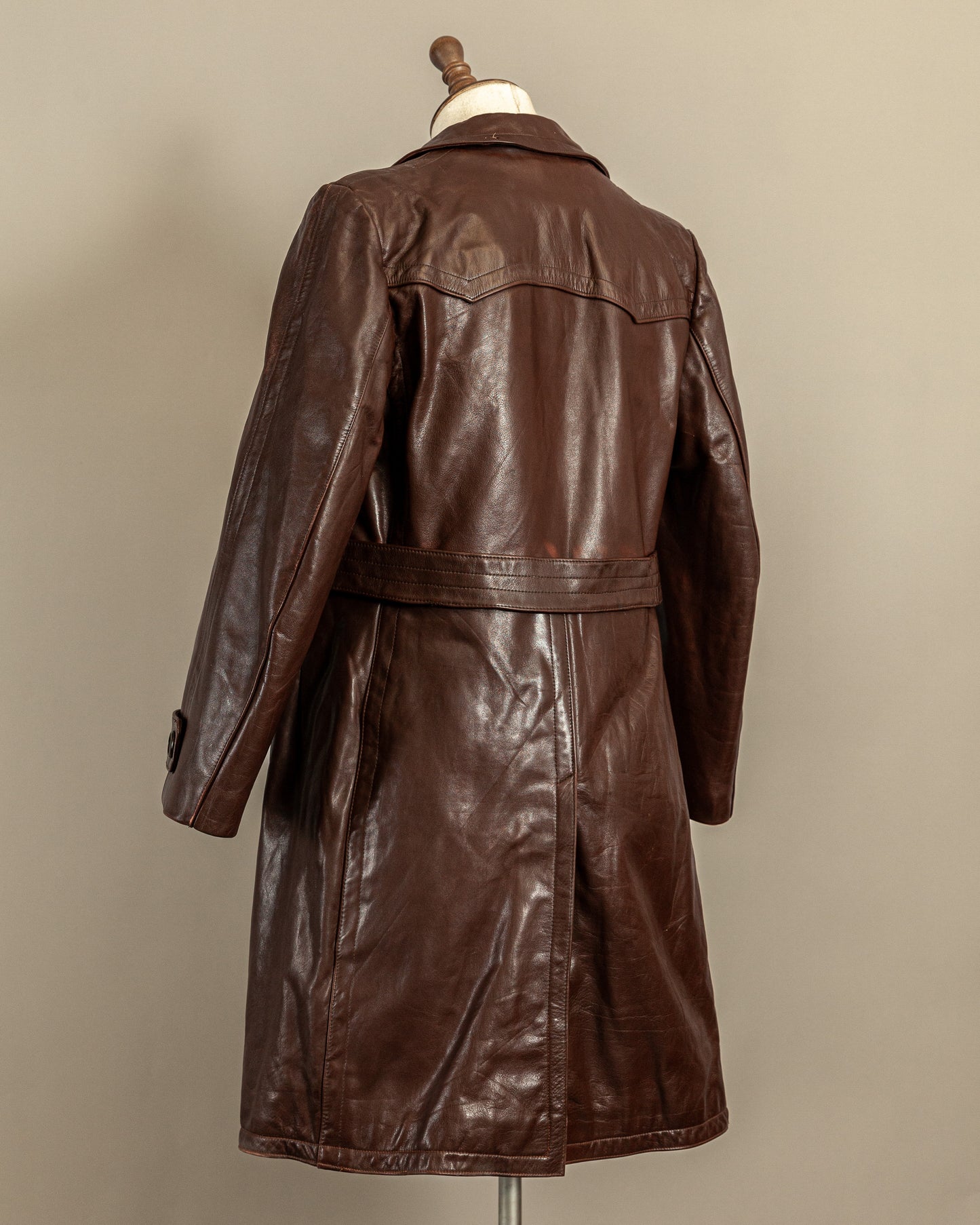 Vintage 1940s German Horsehide Leather Officer Trench Coat