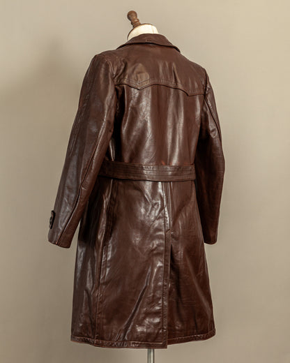 Vintage 1940s German Horsehide Leather Officer Trench Coat