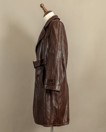 Vintage 1940s German Horsehide Leather Officer Trench Coat