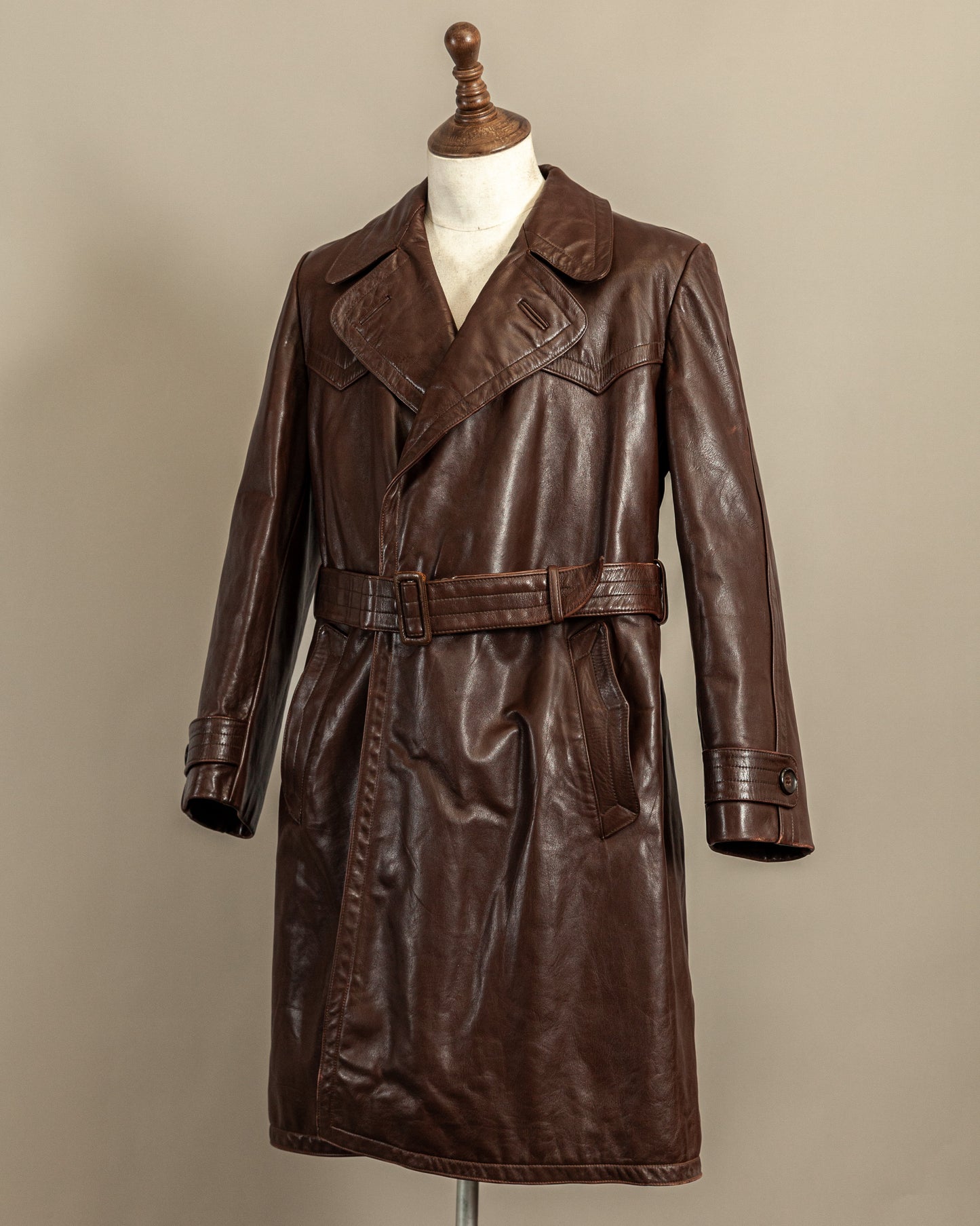 Vintage 1940s German Horsehide Leather Officer Trench Coat
