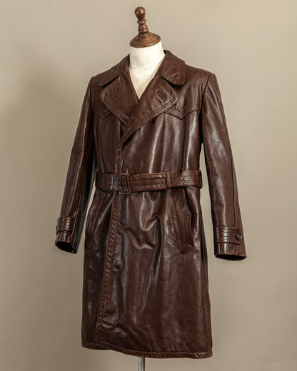 Vintage 1940s German Horsehide Leather Officer Trench Coat