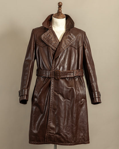 Vintage 1940s German Horsehide Leather Officer Trench Coat