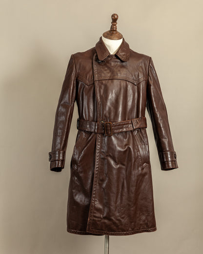 Vintage 1940s German Horsehide Leather Officer Trench Coat