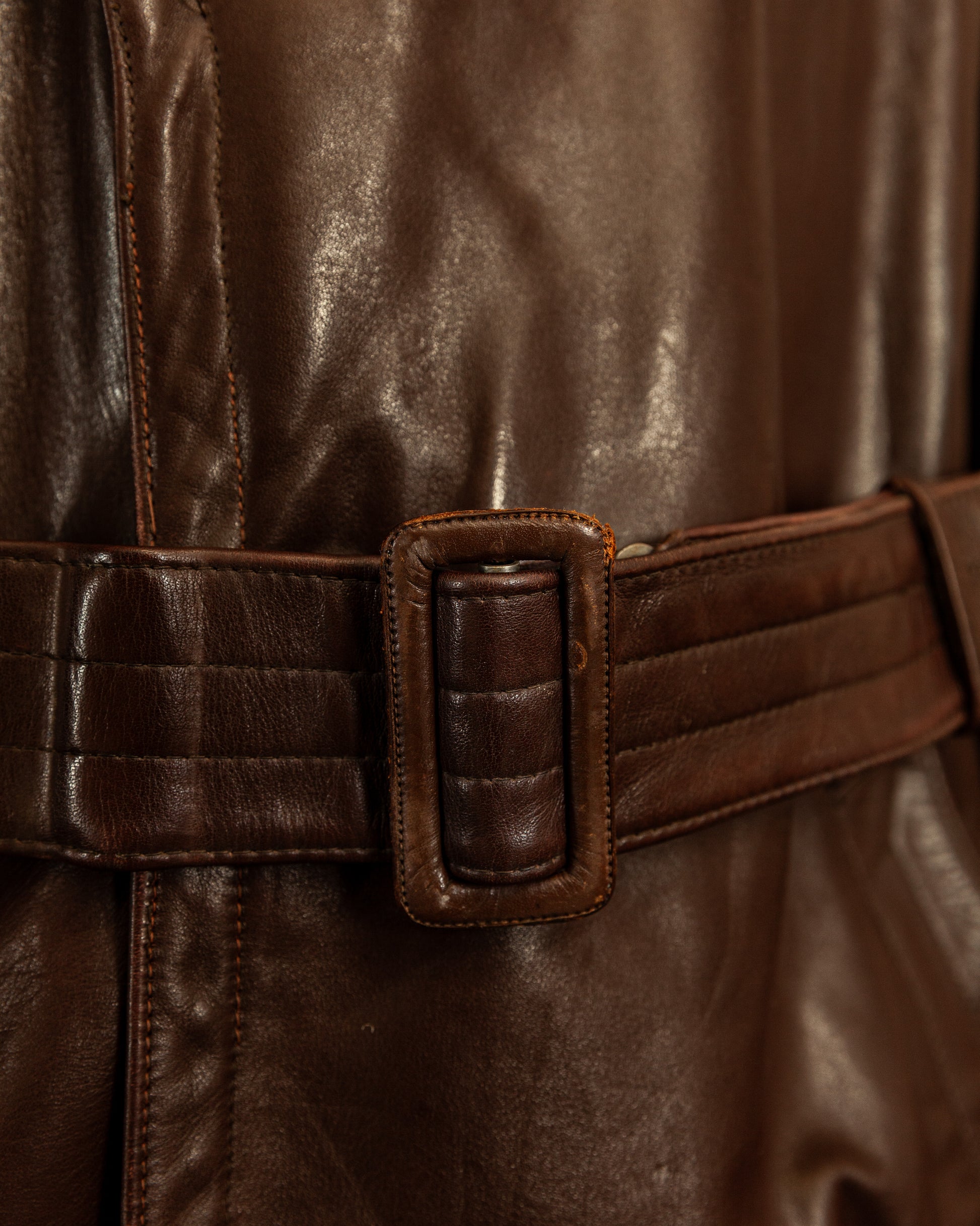 Vintage 1940s German Horsehide Leather Officer Trench Coat