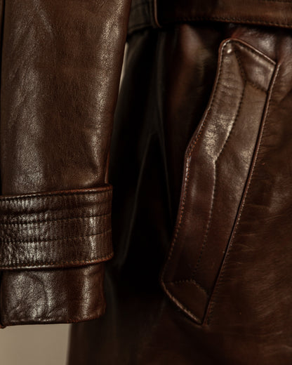 Vintage 1940s German Horsehide Leather Officer Trench Coat