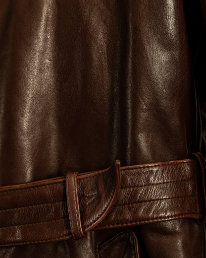 Vintage 1940s German Horsehide Leather Officer Trench Coat